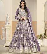 Purple heavy emroidered faux georgette semi stitched anarkali suit with salwar