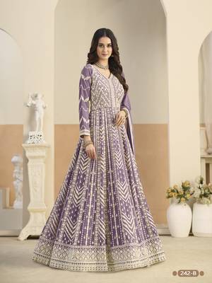 Purple Heavy Emroidered Faux Georgette Semi Stitched Anarkali Suit With Salwar 2