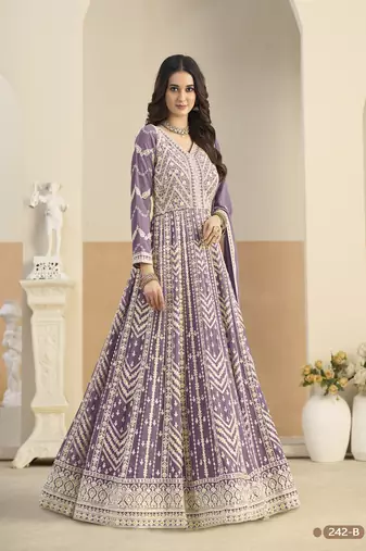 Purple heavy emroidered faux georgette anarkali suit with salwar
