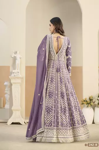 Purple heavy emroidered faux georgette anarkali suit with salwar
