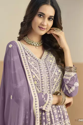 Purple heavy emroidered faux georgette anarkali suit with salwar