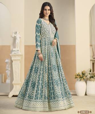 Light blue heavy emroidered faux georgette anarkali suit with salwar 2