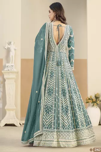 Light blue heavy emroidered faux georgette anarkali suit with salwar