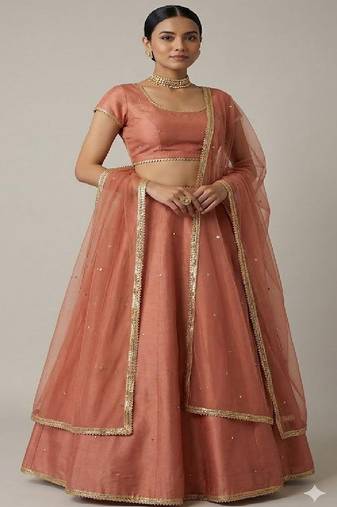 Dusty Rose Lehenga Set with Embellished Dupatta