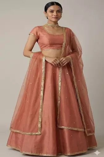 Dusty Rose Lehenga Set with Embellished Dupatta