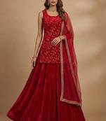 Red Embroidered Lehenga Set with Sheer Dupatta