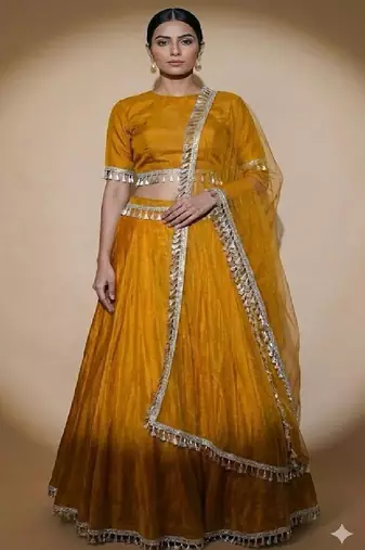 Mustard Yellow Lehenga Set with Tassel Border Dupatta