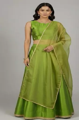 Lime Green Silk Lehenga with Embroidered Blouse
