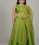 Lime Green Silk Lehenga with Embroidered Blouse