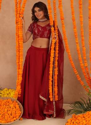 red festive rasha designer lehenga set for women 1