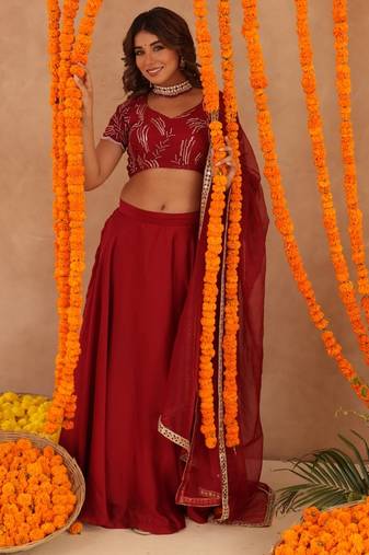 red festive rasha designer lehenga set for women