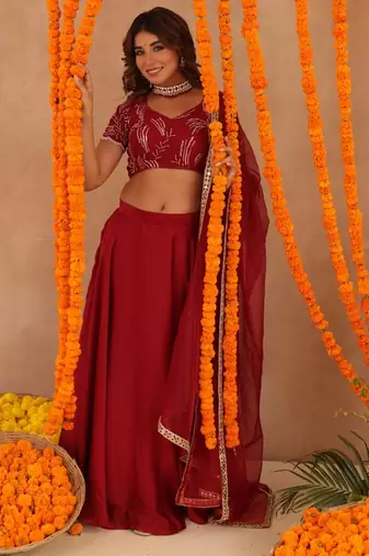 RASHA RED DETAILED LEHENGA SET