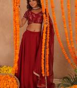 RASHA RED DETAILED LEHENGA SET
