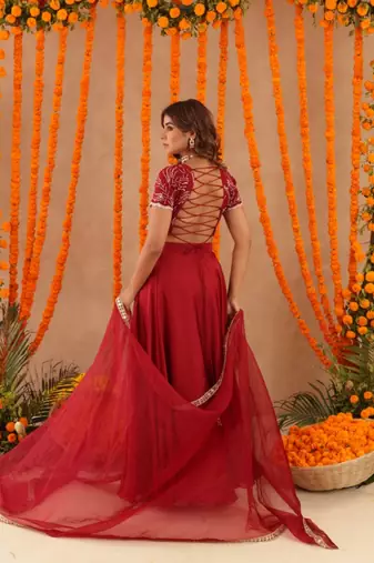 red festive rasha designer lehenga set for women