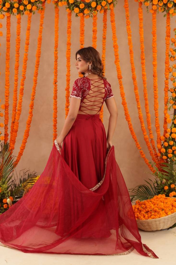 RASHA RED DETAILED LEHENGA SET