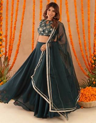 green festive silk swara lehenga set for women 1