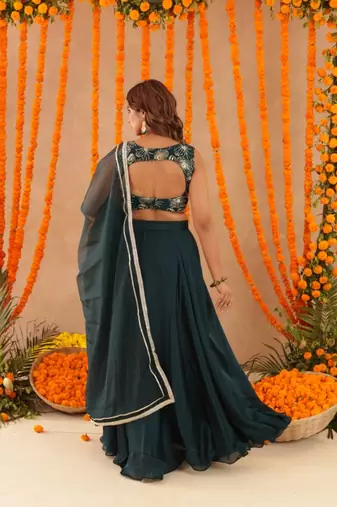 green festive silk swara lehenga set for women