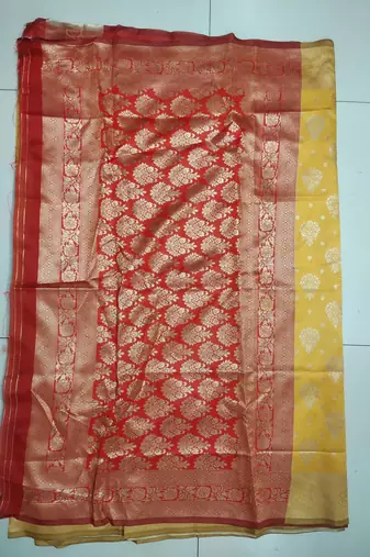 yellow art silk blend woven traditional rich saree