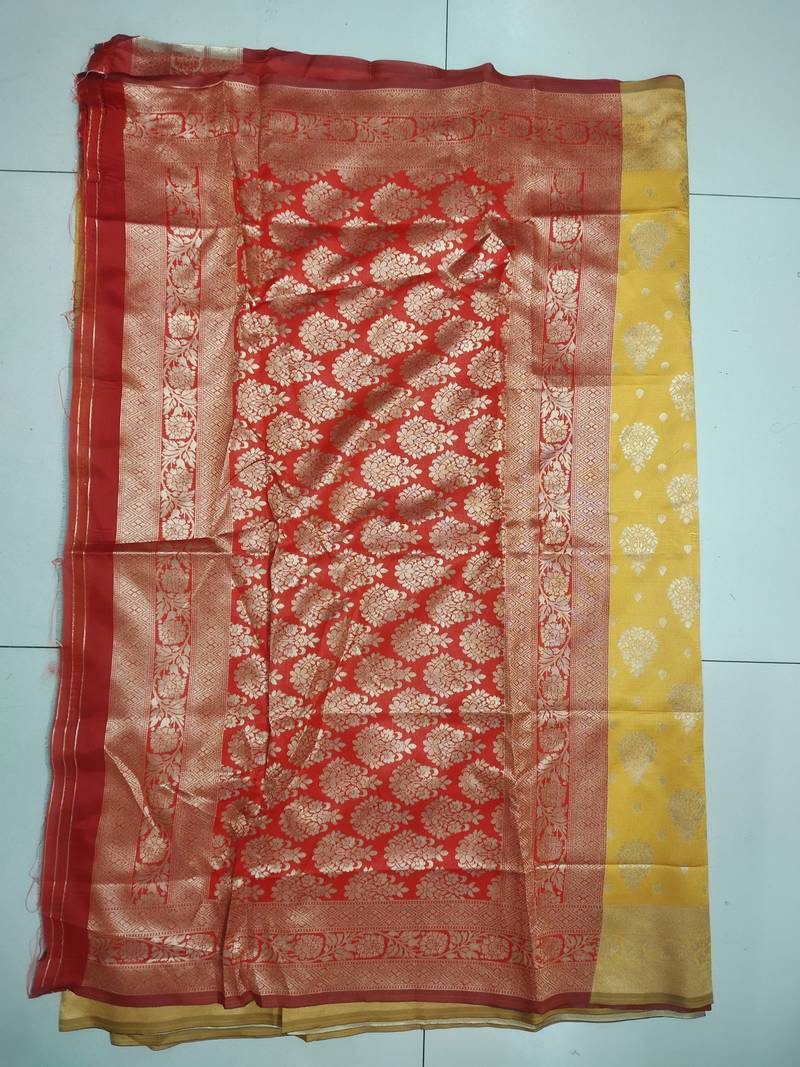 yellow color art silk fabric woven designer traditional rich saree