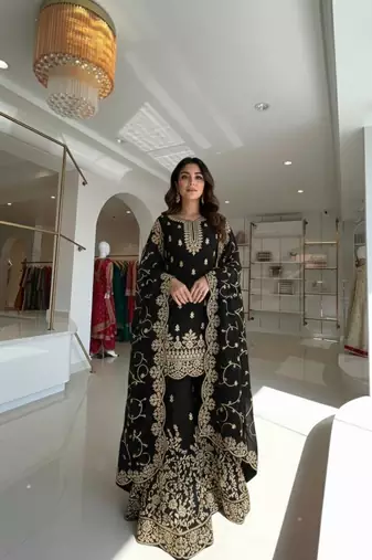 Black Gimmy Silk Embroidery Work Wedding wear palazzo Set