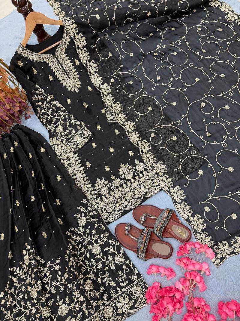 Black Gimmy Silk Embroidery Work Wedding wear palazzo Set
