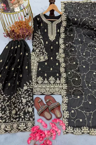 Black Gimmy Silk Embroidery Work Wedding wear palazzo Set