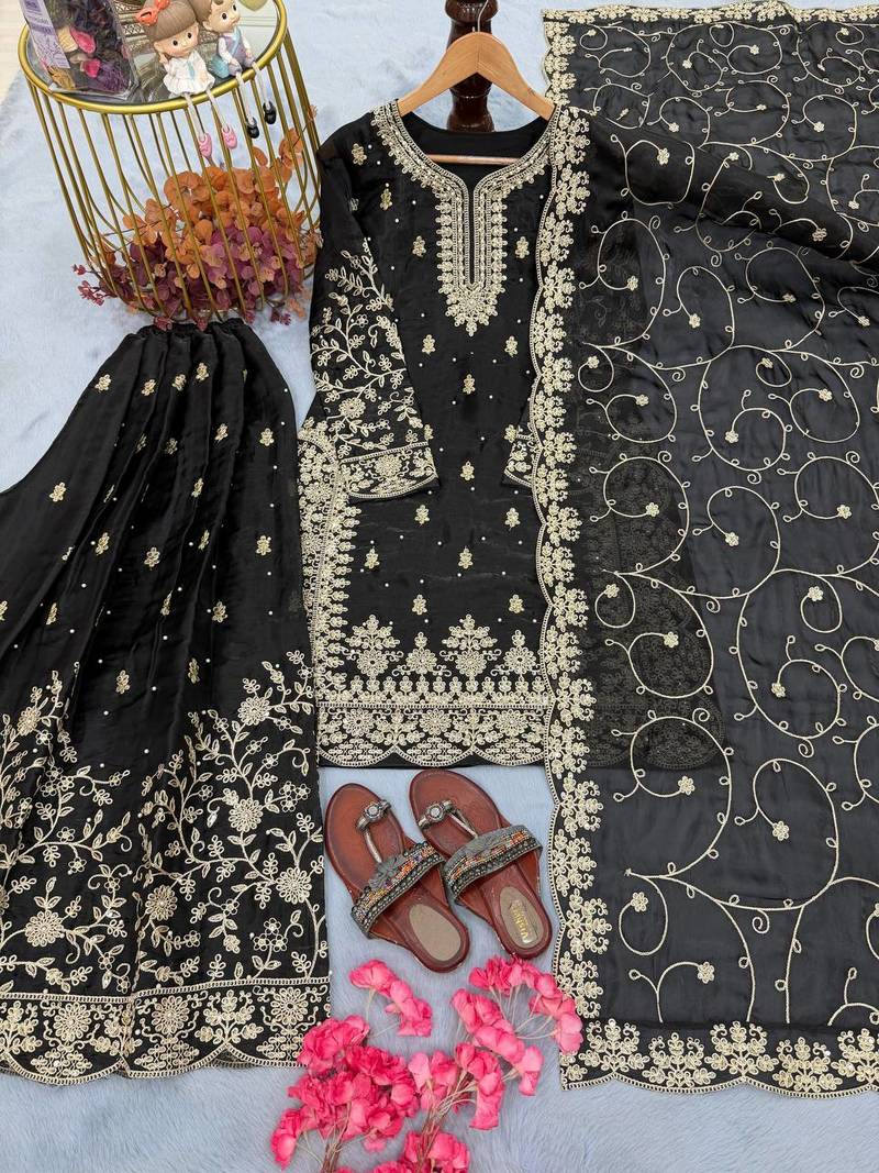 Black Gimmy Silk Embroidery Work Wedding wear palazzo Set