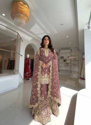 Coffee Gimmy Silk Embroidery Work Wedding wear palazzo Set 1
