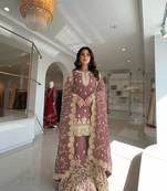 Coffee Gimmy Silk Embroidery Work Wedding wear palazzo Set