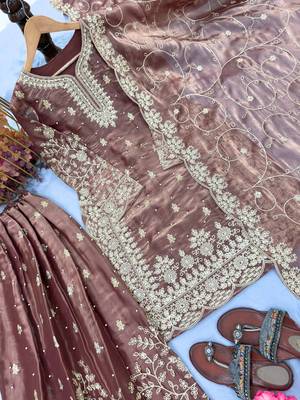 Coffee Gimmy Silk Embroidery Work Wedding wear palazzo Set 3