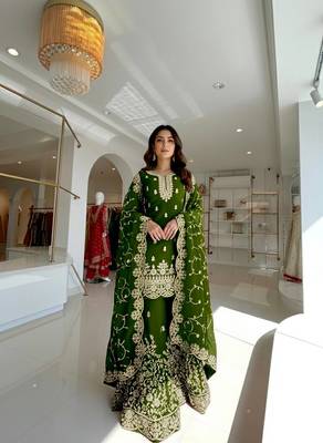 Green Gimmy Silk Embroidery Work Wedding wear palazzo Set 1