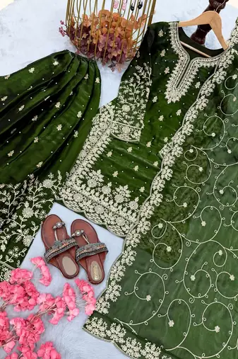 Green Gimmy Silk Embroidery Work Wedding wear palazzo Set