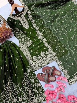 Green Gimmy Silk Embroidery Work Wedding wear palazzo Set 3