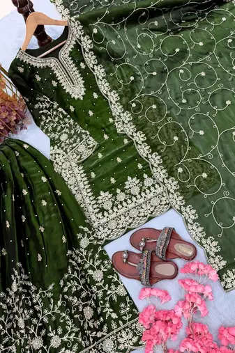 Green Gimmy Silk Embroidery Work Wedding wear palazzo Set