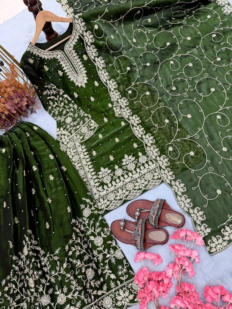 Green Gimmy Silk Embroidery Work Wedding wear palazzo Set