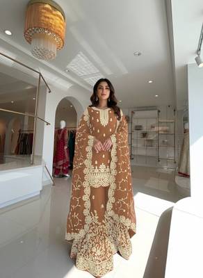 Peach Gimmy Silk Embroidery Work Wedding wear palazzo Set 1