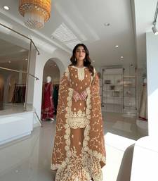 Peach Gimmy Silk Embroidery Work Wedding wear palazzo Set