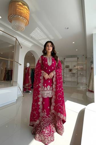 Rani Gimmy Silk Embroidery Work Wedding wear palazzo Set