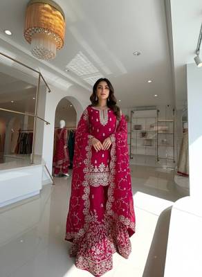 Rani Gimmy Silk Embroidery Work Wedding wear palazzo Set 1