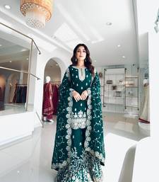 Teal Gimmy Silk Embroidery Work Wedding wear palazzo Set