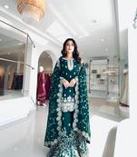 Teal Gimmy Silk Embroidery Work Wedding wear palazzo Set
