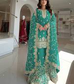 Turquoise Gimmy Silk Embroidery Work Wedding wear palazzo Set