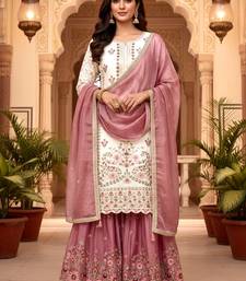 White Gimmy Silk Embroidery Work Wedding wear palazzo Set