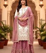 White Gimmy Silk Embroidery Work Wedding wear palazzo Set