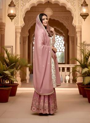 White Gimmy Silk Embroidery Work Wedding wear palazzo Set 4