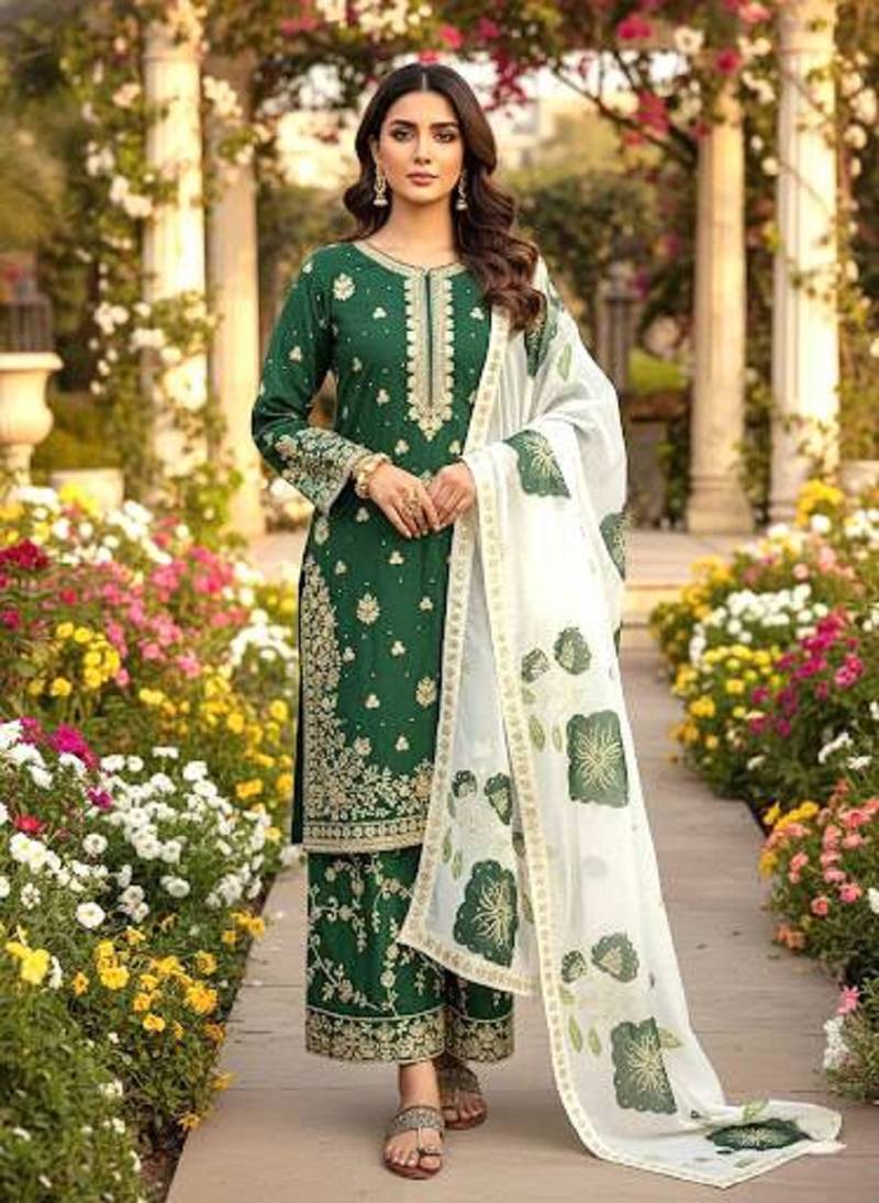 Green Fendy Silk Embroidery Work Designer Party wear Salwar Suit