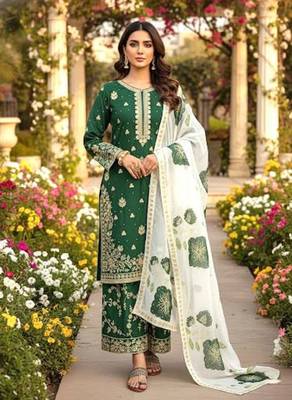 Green Fendy Silk Embroidery Work Party wear Salwar Suit 1