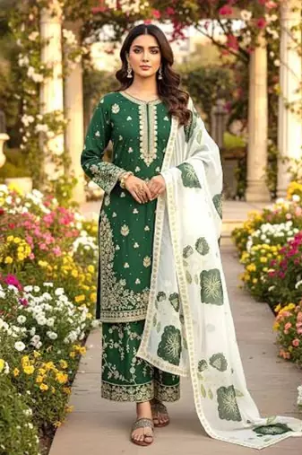 Green Fendy Silk Embroidery Work Designer Party wear Salwar Suit