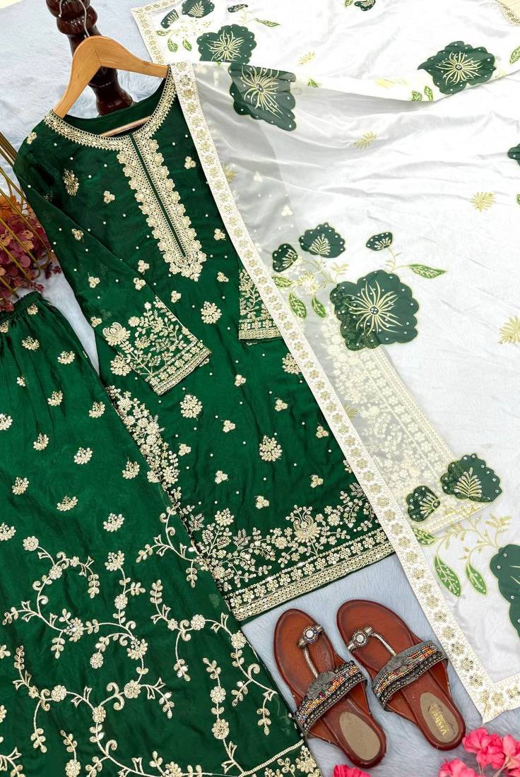 Green Fendy Silk Embroidery Work Designer Party wear Salwar Suit