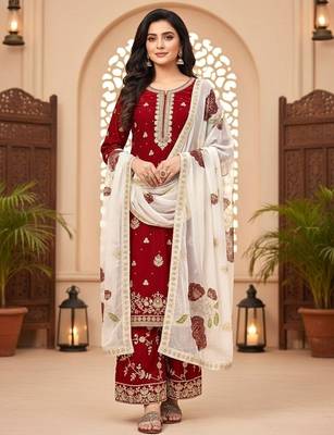 Maroon Fendy Silk Embroidery Work  Party wear Salwar Suit 1